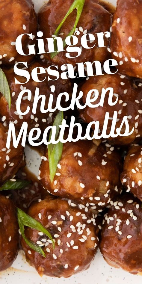 Ginger Sesame Chicken Meatballs Recipe - Sweet CS Designs. Sesame Ginger Meatballs, Sesame Chicken Meatballs, Asian Chicken Meatballs, Ground Chicken Meatballs, Chicken Meatballs Recipe, Meatball Recipes Crockpot, Meatballs And Rice, Meatball Dinner, Chicken Balls