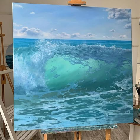 painting gallery’s Instagram profile post: “Artist: @alexandravelichko” Ocean Wave Oil Painting, Realistic Ocean Painting, Ocean Painting Ideas, Summer Painting Ideas, Ocean Oil Painting, Ocean Landscape Painting, Ocean Wave Painting, Ocean Art Painting, Waves Painting