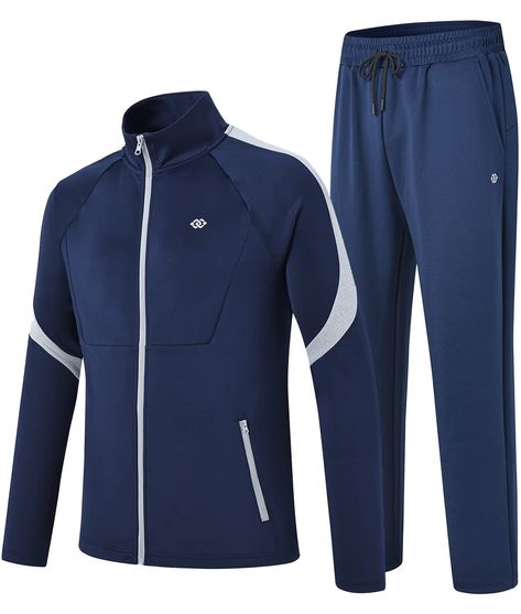 PRICES MAY VARY. 【Material Feature】95%polyester,5%spandex,moisture wicking,No fading and no ball. 【Design】A:Tracksuits for men set: track jackets with 2 slant pocket that is storage your small items safely while exercising, Full zip jackets the inseam inner has the adjustable drawstring, full-zip closure, long sleeve with Stitching color ; track pants with 2-pockets, B:Solid Outfit set :Full zip jackets the Chest with the reflective zip slant 1-pocket and the reflective 2 slant pocket,track pant Dressing Hacks, Tracksuits For Men, Mens Tracksuit, Track Suits, Men's Sportswear, Type Shi, Navy Outfit, Track Suit Men, Workout Outfits