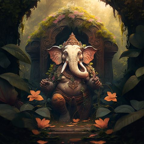 Arte Ganesha, Ganesh Tattoo, Naruto Painting, Ganesha Drawing, Ganesh Art Paintings, Serene Garden, Pictures Of Shiva, Elephant God, Ganesh Photo