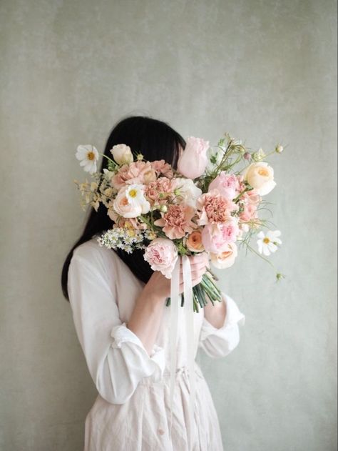 Wedding Color Schemes Sage Green And Blush, Whimsical Wildflower Bouquet, Small Whimsical Bouquet, Photoshoot With Flowers Bouquets, Mountain Marriage, Whimsical Wedding Hair, Pink Rose Wedding Bouquet, Pink Bouquets, Pastel Pink Weddings