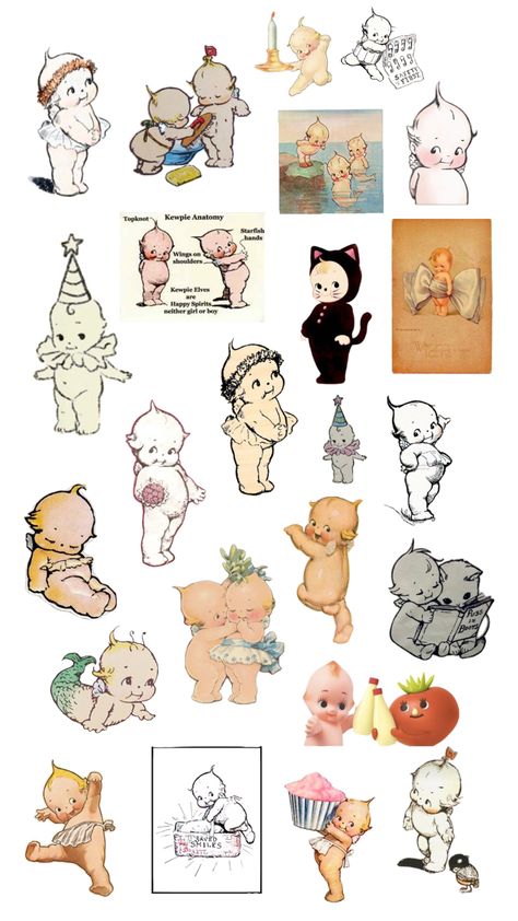 Kewpie Art, Scrapbook Printing, Kewpie Dolls, Anime Artwork Wallpaper, Big Art, Sketchbook Inspiration, Hippie Art, Poster Stickers, Journal Stickers