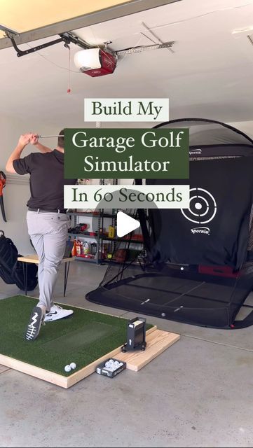 Andrew Train, Realtor 🏡 on Instagram: "🚫 No more shanks this year boys, here's how I built my budget garage golf simulator ⛳️🏌️  How much it cost ⬇️  Skytrak Launch Monitor $1,000 Sigpro Softy Hitting Strip $250 Sporina SPG-7 Golf Net $290 Artificial Turf $50 Adhesive Glue $50 Wood Base/Sides $30 Foam Tiles $40 Rubber Tiles $40  DM me with any questions, get rid of your slice 2024 ✅  --- #diygolfsimulator #golfsimulator #garagegolf #golflife #golftips #drivertips #golf #diy #theboys #golflesson" Diy Golf Putter Stand, Garage Golf Organization, Golf In Garage, Golf Simulator Room Garage, Diy Indoor Golf Simulator, Golf Simulator Garage Diy, Diy Golf Mat, Golf Set Up, Backyard Golf Simulator