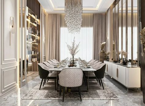 Glamorous Room Ideas for Stunning Glam Interior Design - Decorilla Neo Classic Dining Room, Classic Dining Room Design, Luxury Dining Room Decor, Dining Room Design Luxury, Interior Design Dining, Dining Interior, Classic Dining Room, تصميم داخلي فاخر, Dinning Room Design