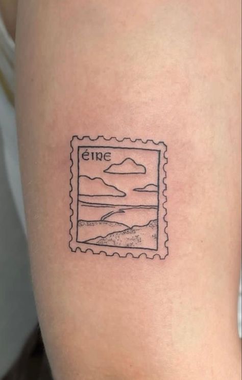 Ireland Minimalist Tattoo, Irish Music Tattoo, Ireland Postage Stamp Tattoo, Dainty Irish Tattoo, Outline Of Ireland Tattoo, Irish Post Stamp Tattoo, Ireland Travel Tattoo, Ireland Map Tattoo, Irish Small Tattoos