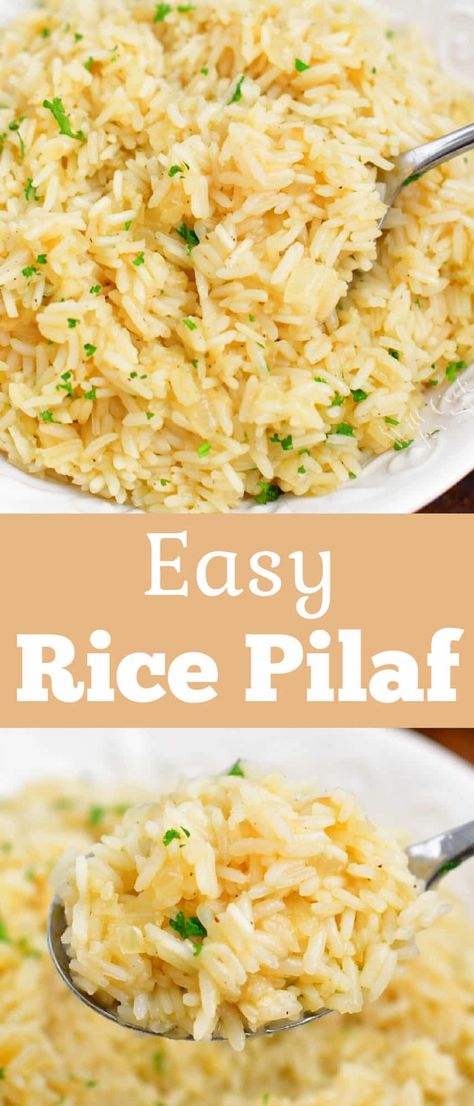 Rice Pilaf is the easiest light and fluffy rice dish you can make that is also very flavorful. It's very easy to make in less than 30 minutes and you only need a handful of ingredients to make it tasty. You can make a perfect rice pilaf every time and customize it as fancy as you want or keep it simple! Homemade Rice Pilaf, Flavored Rice Recipes, Homemade Chicken Fried Rice, Easy Rice Pilaf, Chickpea Rice, Onion Rice, Quick Rice, Rice Pilaf Recipe, Rice Side Dish Recipes