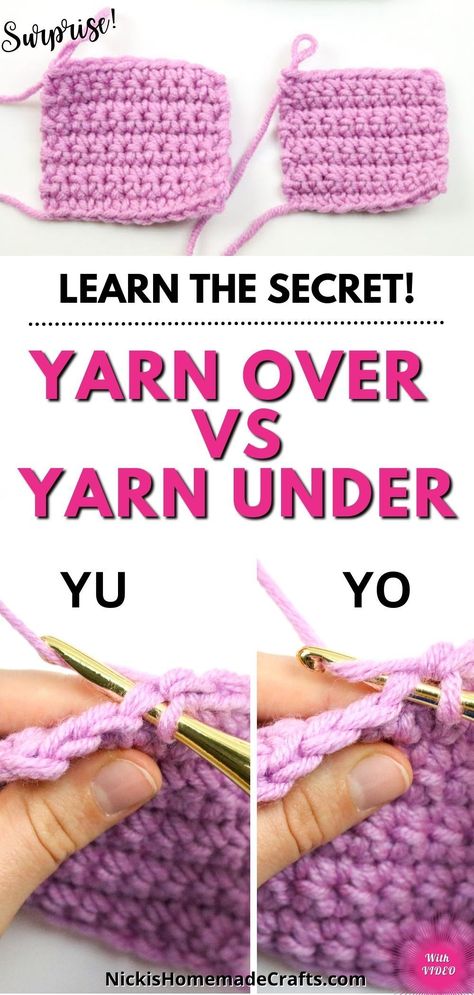 Are you a crochet beginner looking to learn the basics? One of the most fundamental techniques in crochet is the yarn over (yo) and the yarn under (yu). This tutorial will help you understand the difference between the two and how to perform them properly. We have included a step-by-step video tutorial that will guide you through the process. You will quickly become an expert at crocheting yarn over and yarn under in no time! How To Yarn Over In Crochet, Crochet Yarn Under, What To Do With Chunky Yarn, Crochet Absolute Beginner, How To Hold Crochet Yarn, Yarn Over Vs Yarn Under Crochet, Single Crochet Stitch Patterns, How To Make Your Own Crochet Pattern, How To Join Yarn Crochet