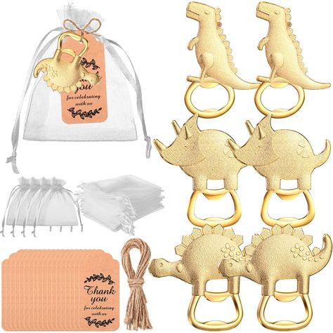 PRICES MAY VARY. Sufficient Amounts: the package includes 30 pieces of dinosaur shaped baby bottle openers for baby shower, 3 styles, 10 pieces per style, 30 pieces of white organza bags, 30 pieces of thanks tags and 1 roll of rope which is approx. 10 meters/ 32.81 ft, totally 91 pieces, suitable for packing the wedding favors, baby shower favors, bridal shower favors and other baby dinosaur party favors Stylish Dinosaur Shaped Design: the dinosaur bottle opener party favors are designed in 3 di Dollar Tree Dinosaur Baby Shower, Christening Souvenir, Baby Dinosaur Party, Dinosaur Baby Shower Theme, Baby Shower Souvenirs, Dinosaur Party Favors, Safari Theme Party, Dinosaur Theme Party, Dinosaur Baby Shower