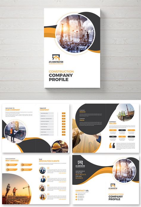 Creative Construction Company Profile Brochure#pikbest##Templates Construction Company Profile Design, Construction Company Profile, Company Profile Design Templates, Education Brochures, Company Profile Brochure, Digital Decorations, Profile Template, Graphic Design Brochure, Ui Design Website