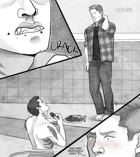 Destiel Tumblr, Destiel Fanfiction, Supernatural Fanfiction, Liz Lee, Destiel Fanart, Supernatural Comic, Fish Out Of Water, Castiel Supernatural, Dean And Cas