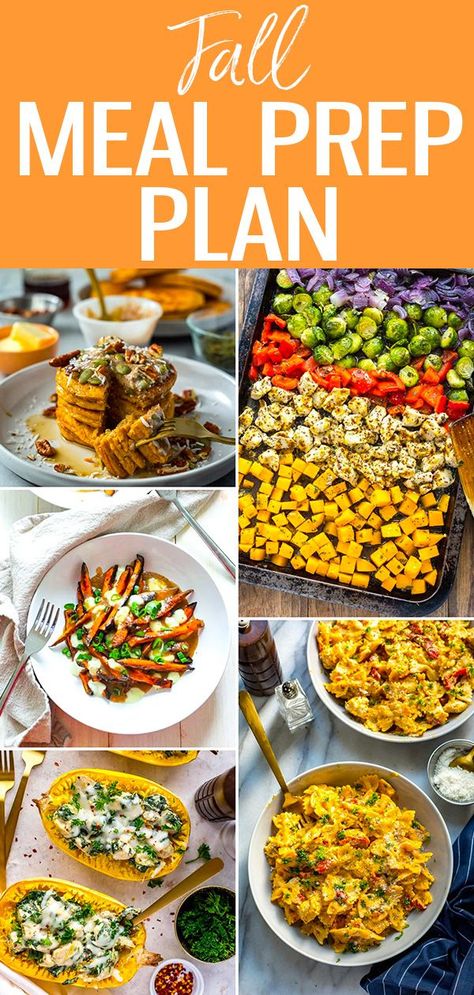 Try this Fall Meal Prep Plan - these comforting meals make the most of fall produce and are super quick to make thanks to ingredient prep! #fallrecipes #mealprep #mealplan Healthy Fall Recipes Meal Prep, Meal Prep Fall Recipes, High Protein Fall Meal Prep, Healthy Fall Meal Prep Lunch, Fall High Protein Meal Prep, Fall Food Prep, 5 Ingredient Meal Prep, Fall Meal Prep Recipes, Fall Meal Prep Dinner