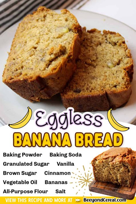 Banana Bread Baking Powder, Easy Banana Bread Recipes, Banana Bread Without Eggs, Bread Recipe Without Eggs, Banana Bread No Eggs, Eggless Banana Bread Recipe, Egg And Bread Recipes, Eggless Banana Bread, Bread Banana