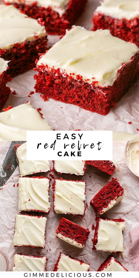 Delicious Red Velvet Cake with Cream Cheese Frosting is an impressive dessert that is fairly easy to make and has the best flavor. Featuring the most gorgeous red hue, it's especially perfect for Valentine’s Day, but it's great for birthdays, holidays and everyday occasions, too! Red Velvet Cake With Cream Cheese Icing, Red Velvet Sheet Cake, Red Velvet Layer Cake, Easy Red Velvet Cake, Velvet Recipes, Velvet Desserts, Best Red Velvet Cake, Grandma Cake, Red Velvet Desserts