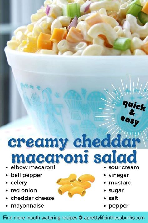 Cheddar Macaroni Salad Recipe, Cheddar Macaroni Salad, Dinner Salad Ideas, Healthy Salad Recipes For Dinner, Salads Recipes For Dinner, Sour Cream Pasta, Sour Cream Dressing, Macaroni Pasta Salad, Elbow Noodles