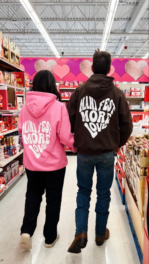 Manifest More Love Hoodie, Kaos Couple Aesthetic, Hoodie Outfit Couple, Creative Hoodie Design, Matching Hoodies Aesthetic, Couple Hoodies Ideas Design, Unique Anniversary Gifts For Him, Bf Hoodie, 6 Months Anniversary