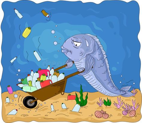 A conceptual illustration of the pollution of the world`s oceans with plastic waste.. Illustration about plastic, marine, danger, fish, dirty, dead, background, environment - 146169800 The Ocean Drawing, Water Pollution Poster, World Environment Day Posters, Environmental Posters, Poster Images, Ocean Drawing, Earth Drawings, Marine Pollution, Drawing Competition