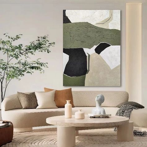 Painting Room Decor, Painting Black And White, Painting Room, White Abstract Painting, Green Painting, Wall Art Green, Wabi Sabi Wall Art, Green Paintings, Abstract Painting On Canvas