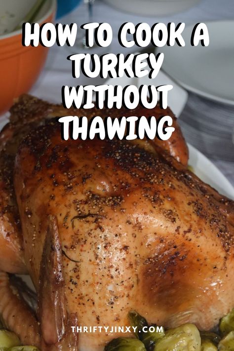 The best way to prepare a turkey is from one that has been defrosted, but if you're in a pinch, here is How to Cook a Frozen Turkey without Thawing! #Thanksgiving #turkey #ThanksgivingDinner Roasting A Stuffed Turkey, Cooking A Stuffed Turkey, Turkey Roasting Times, Cooking A Frozen Turkey, Thanksgiving Recipes Turkey, Cooking Thanksgiving Turkey, Turkey In Oven, Turkey Cooking Times, Cajun Spices