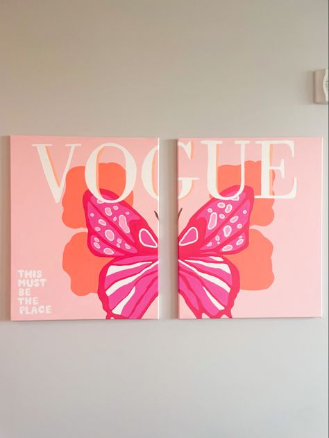 2 canvas panels, pink and orange butterfly painting Vogue Butterfly, Painting Ideas For Home Decor, Incredible Drawings, Painting Ideas For Home, Plakat Design Inspiration, Body Paintings, رسم كاريكاتير, Tiny Paintings, Pink Canvas Art