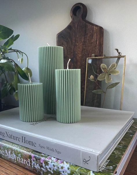 Ribbed Pillar Candles Sage Green - Etsy Green Candles, Slytherin Wallpaper, Green Room Decor, Green Bedroom Decor, Green Apartment, Sage Green Bedroom, Appartement Design, Green Candle, Living Room Green