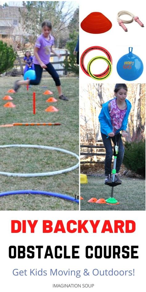 Make Your Own Backyard Obstacle Course for Your Kids -- It Gets Kids Outside and Active Toddler Obstacle Course Outdoor, Backyard Ninja Course, Diy Backyard Obstacle Course, Obstacle Course Ideas For Kids, Family Olympics, Obstacle Course For Kids, Backyard Obstacle Course, Ninja Warrior Course, Kids Obstacle Course