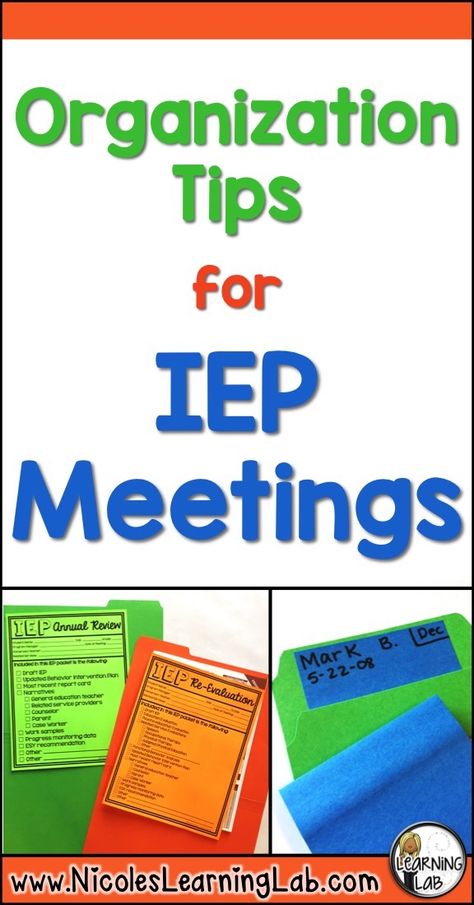 Organization Tips for IEP Meetings.  Special Education. Iep Organization, Special Education Organization, Sped Classroom, Iep Meetings, Life Skills Classroom, Co Teaching, Teaching Special Education, Sped Teacher, Special Education Resources