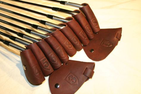 ClubShields Real Leather Brown Golf Iron Head Covers Ping Golf Clubs, Golf Headcovers, Golf Diy, Used Golf Clubs, Diy Leather Projects, Golf Club Covers, Miniature Golf, Classic Golf, Golf Irons