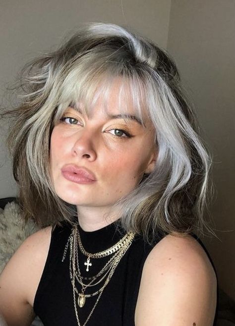 Silver Color Block Hair, Half Gray Hair, Short Hairstyle Women With Highlights, Color Block Hair Short, Half Coloured Hair, Colour Block Hair, Peekaboo Bangs, Half Colored Hair, Ways To Grow Hair