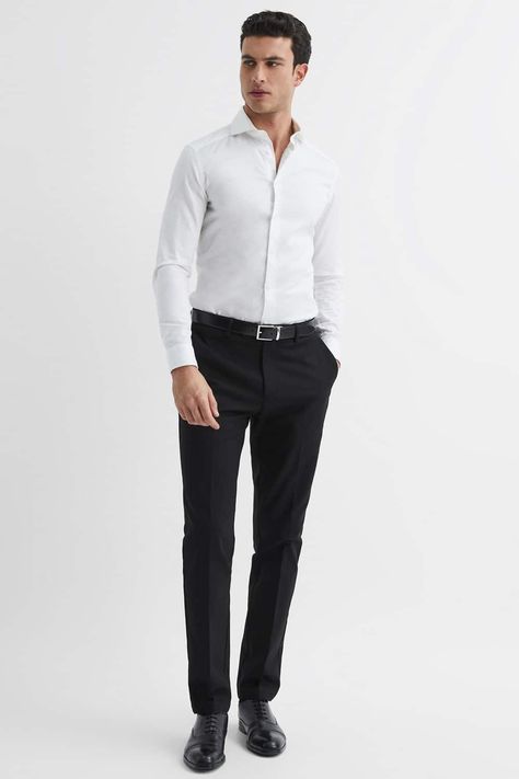 Black Oxford Shoes Outfit, Black Slacks Men, Black Trousers Men, Oxford Shoes Outfit, Black Suit Men, Black Oxford Shoes, White Shirt Outfits, Shirt Outfit Men, Mens Slacks