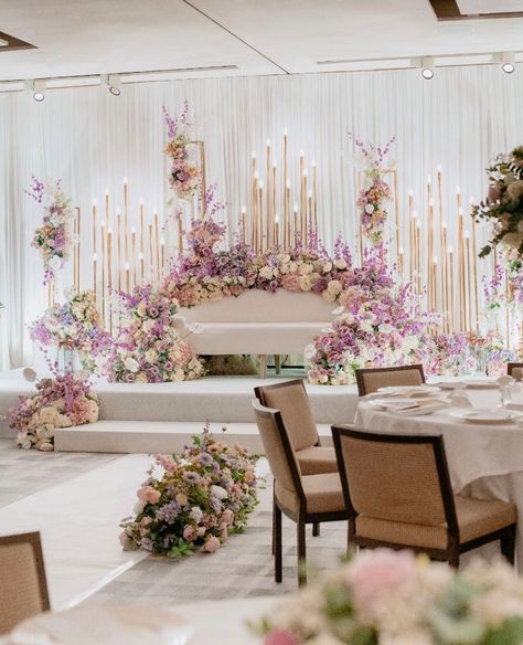 Nikah Table Decor, Floral Stage Decoration For Wedding, Shaadi Stage Decor, Wedding Stage Pakistani, Indian Reception Stage Decor, Nikkah Stage Decoration, Wedding Stage Backdrop Elegant, Wedding Stage Decorations Elegant, Indian Wedding Aesthetic Decor