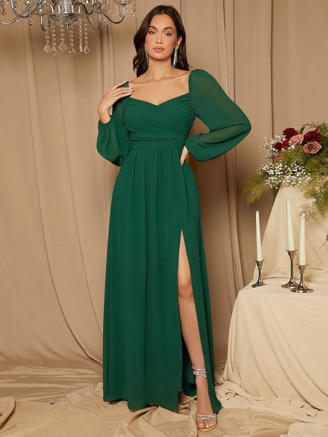 Latest Bridesmaid Dresses, Bridesmaid Dress Colors, Bridesmaid Dresses Online, Shein Dress, Chiffon Bridesmaid, Lantern Sleeve, Sweetheart Neck, Formal Evening Dresses, Lantern Sleeves