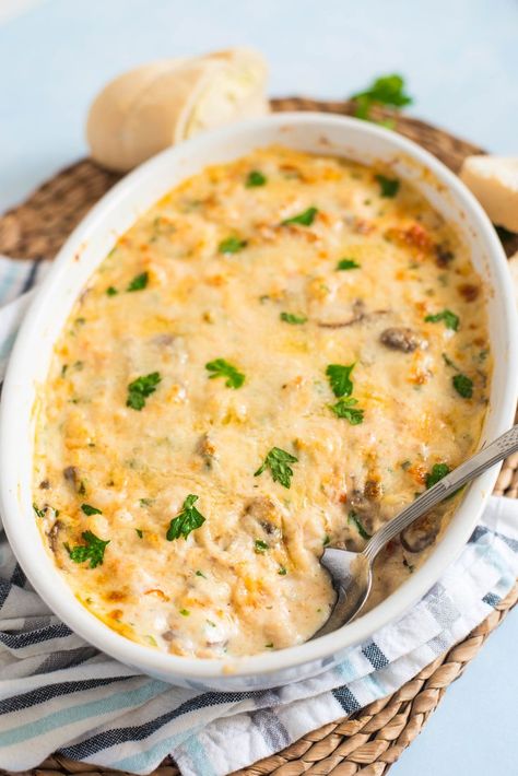 Creamy Seafood Casserole With Wine, Mushrooms, Shrimp, and Crabmeat Crabmeat Casserole, Wine Mushrooms, Recipe With Shrimp, Fish Casserole, Seafood Casserole Recipes, Shrimp Casserole, Creamy Seafood, Resep Seafood, Seafood Entrees