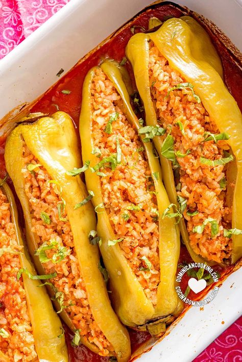 Cubanelle Pepper Recipe, Peppers Stuffed With Chicken, Stuffed Cubanelle Peppers, Brown Rice And Chicken, Cubanelle Pepper, Rice And Chicken, Pepper Recipes, Chicken And Brown Rice, Brown Rice Recipes