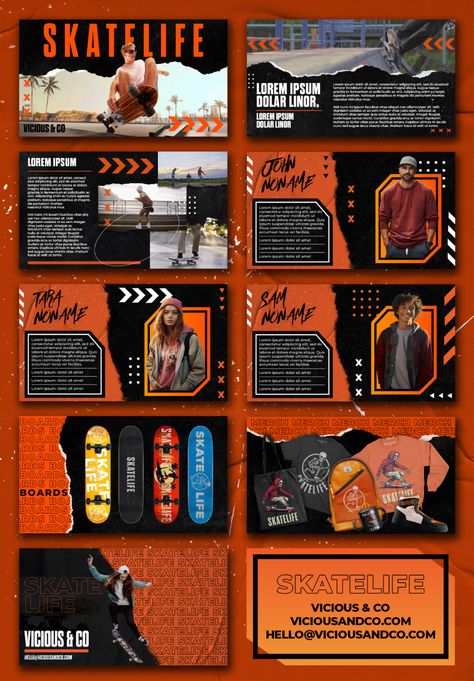 SKATELIFE - BRANDED TV PITCH DECK — Vicious & Co Pitch Book Design, Presentation Title Slide Design, Game Pitch Deck, Pitch Deck Inspiration, Fashion Pitch Deck, Branding Deck, Pitch Deck Layout, Movie Pitch Deck, Indian Branding