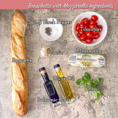 French Bread Bruschetta, Italian Mozzarella And Tomatoes, Bruschetta Mozzarella Balsamic Vinegar, How To Make Bruschetta Bread, Mozarella Tomato Bruschetta, Caprese On Baguette, Caprese Bread Appetizers, Bread With Tomatoes On Top, Tomato Mozzarella Basil Bruschetta