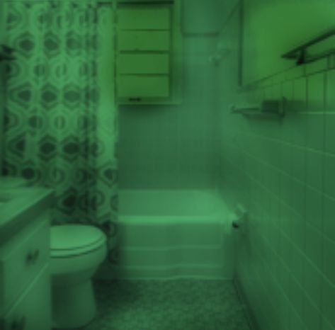 Bathroom Horror Scene, Green Light Bathroom, Bathroom Core Aesthetic, Bathroom Background Drawing, Creepy Bathroom Aesthetic, Green Lighting Reference, Liminal Apartment, Bathroom Drawing Reference, Green Liminal Space