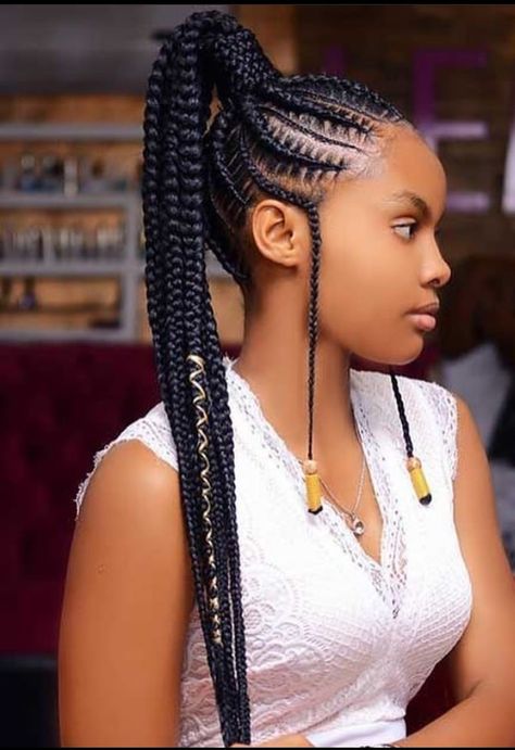 Stitch Lines Braids, Ponytail Braided Hairstyles, Classy Ponytail, Hair Stylea, Ponytail Braided, Braided Ponytails, Cornrows With Box Braids, Latest Hair Braids, Feed In Ponytail