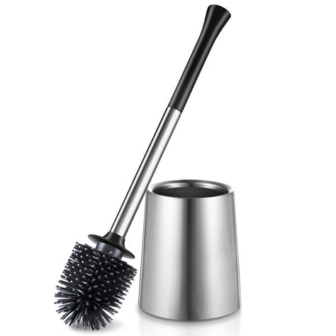 PRICES MAY VARY. UPGRADED STAINLESS STEEL MATERIAL: The base and handle of this toilet brush and holder is made of high-quality stainless steel, waterproof, rust-proof, sturdy and durable, greatly extending the life of the toilet brush, allowing you to clean the toilet powerfully. The modern design is suitable for any style of bathroom, making your bathroom more elegant SOFT DURABLE SILICONE BRUSH HEAD: The toilet brush head is made of premium silicone material, the bristles are soft and dense. Won’t deform after long-term use and scratch the toilet glaze. The toilet brush solves the trouble of hair entanglement. You only need to simply rinse after use to remove hair and other dirt. It is easy to clean and saves cleaning time. STAINLESS STEEL HANDLE: The toilet brush has an ergonomic stain Modern Rv, Rv Toilet, Bedroom Ideas For Small Rooms Cozy, Toilet Bowl Brush, Toilet Brushes And Holders, Plungers, Toilet Cleaner, Bathtub Accessories, Silicone Brush