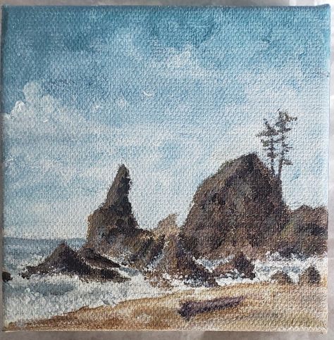 Ocean painting acrylic Oregon Coast Acrylic Painting, Pnw Painting, Pnw Coast, Acrylic Seascape, Neah Bay, Coast Painting, Painting Inspo, Oregon Coast, Oregon