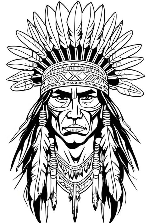 Indian Drawings Easy, American Indian Art Drawing, Native American Coloring Pages, Classic Style Tattoo, Native Indian Art, Indian Chief Tattoo, American Drawing, Native Drawings, Bear Coloring Page