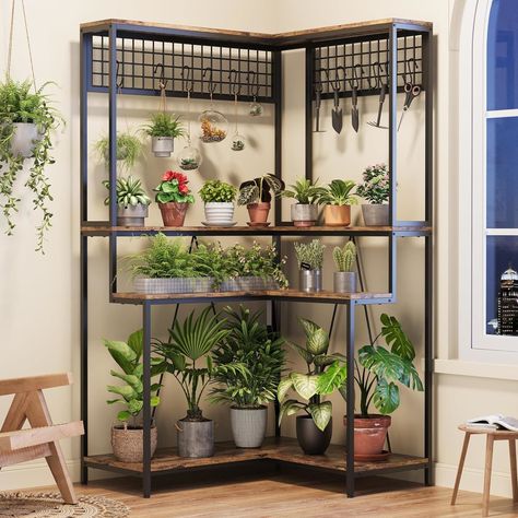 Elevate your plant display with our tall 67" Indoor Corner Plant Stand, offering a spacious design with wide shelves for ample plant pot storage. Indoor Corner Plant Stand, Corner Plant Stand, Ladder Design, Pot Organization, Corner Plant, Garden Plant Stand, Support Pour Plante, Corner Bookshelves, Corner Space