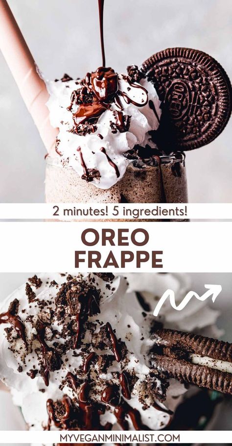 This easy Oreo frappe is a homemade version of your favourite McDonald's or Starbucks beverage. This is a much cheaper version of store bought frappuccinos you can buy at the likes of Tim Hortons, Dairy Queen, etc, plus, it's considerably lower in calories. Refreshing iced coffee mixed with milk, crushed Oreos and some vanilla. Made without ice cream, looks gorgeous, using only 5 basic ingredients. Enjoy this Cookies & Cream frappe on its own as a dessert and make sure to serve immediately! Oreo Frappe Starbucks, Oreo Frappe Recipe, Oreo Frappe, Frappe Starbucks, Oreo Frappuccino, Starbucks Cookies, Coffee Frappuccino, Frappe Recipe, Crushed Oreos