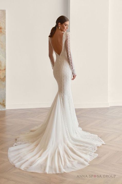 Mermaid Gown Wedding, Mermaid Wedding Dress With Sleeves, Modern Bridal Dress, Mermaid Trumpet Wedding Dresses, Modern Mermaid, Minimal Wedding Dress, Wedding Dress Brands, Wedding Dress With Sleeves, Bride Dress Simple