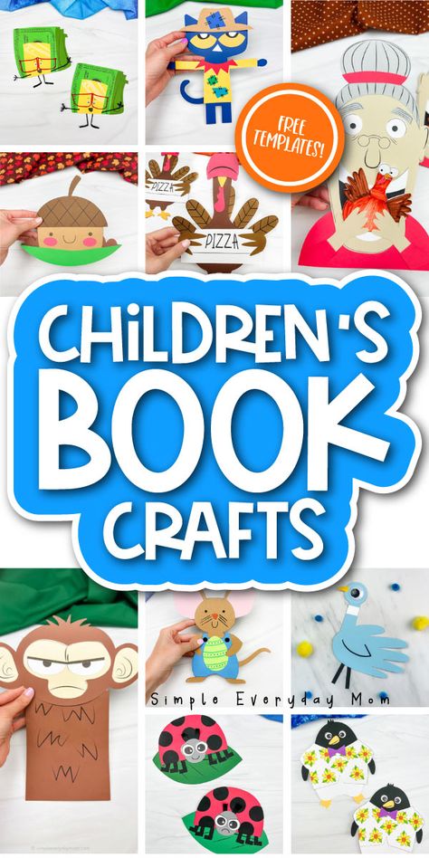 17 Delightful Kids Book Crafts W/ Free Printable Templates Reader Digest Books Crafts, Preschool Book And Craft, Preschool Book And Activity, Book Float Parade Ideas, Book Activities For Kindergarten, Book Character Crafts, Take And Make Crafts For Kids Library, Kids Library Ideas, Fairytale Crafts For Kids