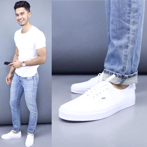 White Vans Outfit Mens, White Vans Outfit, Denim Combination, Teaching Mens Fashion, Latest Mens Wear, Urban Apparel, Vans Outfit, Streetwear Mode, Vans White