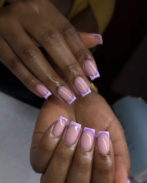 Pink Or Purple Nails, Light Purple White Nails, Nail Inspo Short Purple, Purple French Nails Short, Lilac Short Nails Design, Nails Acrylic Purple Lavender French Tip, Cute Purple French Tip Nails, Short Square Lavender Nails, Lavender Nails Black Women