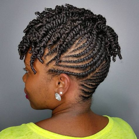 Black Twisted Updo for Shorter Hair Flat Twist Styles Short Hair Natural, Flat Twist Mohawk Natural Hair, Twists Short, Natural Golden Blonde, Combover Hairstyles, Short Natural Curls, Flat Twist Styles, Twists Braids, Short Textured Hair