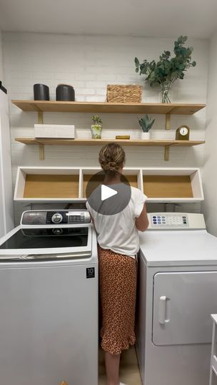 71K views · 3.4K reactions | Check out how I covered these washer and dryer hookups! 

This shadow box shelf has a pocket in the back to hide the washer and dryer hookups. I needed a way to secure it to the wall while still allowing me to easily access the hookups if needed. These non mortise hinges were the perfect solution.

I got my materials from @loweshomeimprovement 
How I built the shelf…
The top and sides of the shelf I built with 1x8 primed mdf
The bottom of the shelf is 1x6 primed mdf
For the back of the shadow box I used 5mm sanded plywood. The plywood is affixed to the 1x6 bottom and shelf dividers which leaves a 2in hidden pocket for the hookups to hide in. For visuals you can check out the highlight. 
The shelves are mainly supported by shelf brackets which I got @walmart and Hiding Washer Dryer Hookups, Shelf To Hide Laundry Hookups, Ways To Hide Laundry Hookups, Hide Washer Dryer Hookups, Ways To Hide Washer And Dryer, Cover Washer And Dryer Hookups, How To Cover Laundry Hookups, How To Hide Laundry Room Hookups, How To Cover Washer And Dryer Hookups