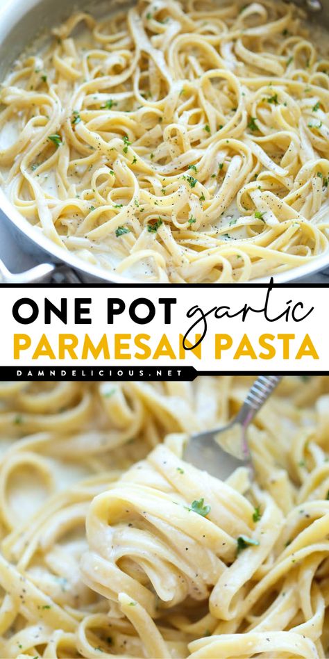 Don't miss out on this simple pasta recipe in just one pan! You're just 30 minutes away from this easy dinner idea. Creamy yet light, this garlic parmesan pasta is a winner! Save this and try it! Parmesan Garlic Sauce, Spaghetti Dishes, Garlic Parmesan Pasta, Pasta Vegetariana, Pasta Side Dishes, Pasta Sides, Diner Recept, Healthy Salmon, Creamy Parmesan