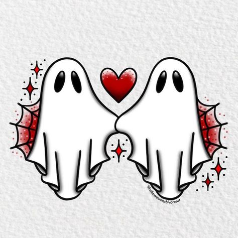 Ghosts In Love, Petit Tattoo, Ghost Drawing, Ghost Tattoo, Spooky Tattoos, Cute Tiny Tattoos, Spooky Designs, Halloween Drawings, Halloween Tattoos